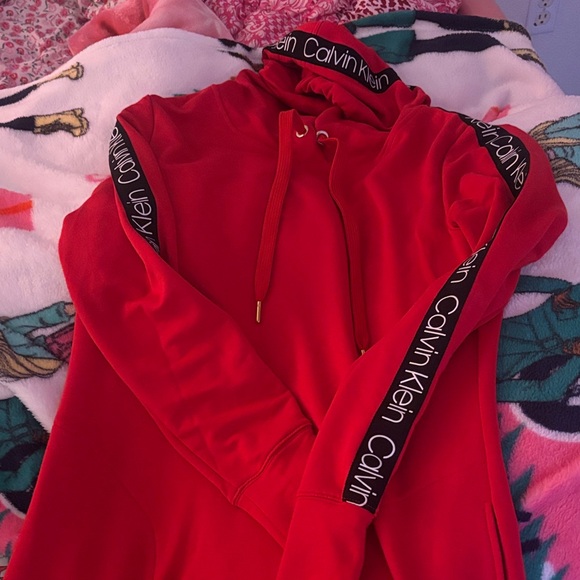 Calvin Klein Red Hoodie with Logo Accents - Picture 1 of 3